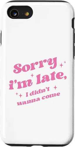 Vista 13 de Carcasa estética para iPhone 15 Sorry I'm Late I Didnt Want To Come, color rosa