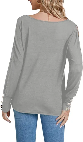 Vista 2 de LYANER Blusa casual de manga larga con cuello bote y hombros descubiertos para mujer