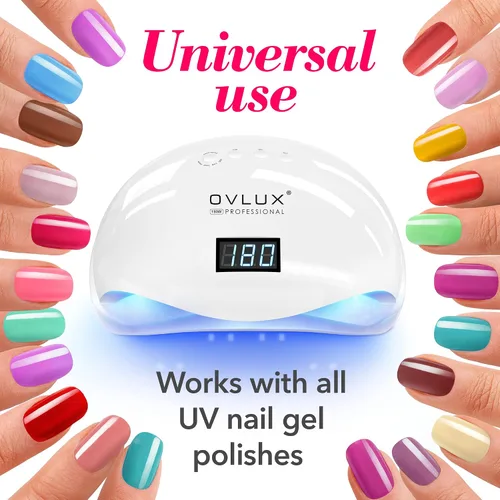 Vista 2 de OVLUX - Lámpara de uñas LED UV de 180 W profesional - Secador de uñas de gel rápido con 57 LED, cuenta regresiva LCD, sensor automático y modo