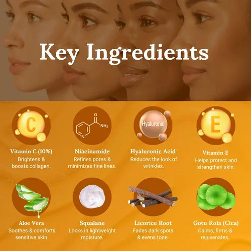 Vista 5 de Suero de vitamina C para la cara - 10% de vitamina C ácido hialurónico niacinamida suero antienvejecimiento - Suero facial luminoso - Manchas