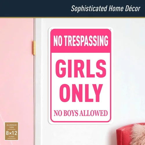 Vista 3 de Letrero con texto en inglés «N A Girls» para dormitorio – Divertido letrero de metal con texto en inglés «No Trespassing Girls Only» para decoración
