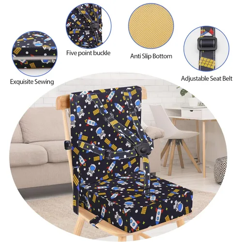 Vista 3 de Asiento elevador para niños pequeños para mesa de comedor, hebilla de seguridad ajustable, asiento elevador para niños con respaldo, PU impermeable