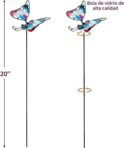 Vista 2 de Juegoal Juego de 3 estacas de jardín de mariposas, estacas de mariposas coloridas de 20 pulgadas, adornos artísticos de vidrio y metal para patio