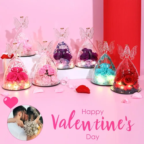 Vista 8 de Regalos de Rosas de Navidad para Mujeres Flor Real Preservada en Figuras de Ángel de Cristal Rosas para Entrega Prime Regalos de Cumpleaños
