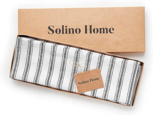 Vista 4 de Solino Home Capri Ticking - Manteles individuales a rayas, de 14 x 19 pulgadas, juego de 4 unidades, tela natural, 100 % lino europeo, tela natural