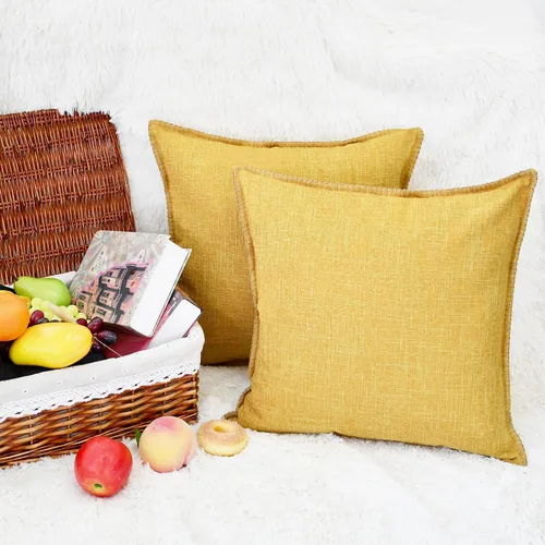 Vista 5 de CaliTime Juego de 2 fundas de almohada de algodón con bordes cosidos de hilo de algodón, 2 tonos, de lino rústico, para sofá, decoración del hogar