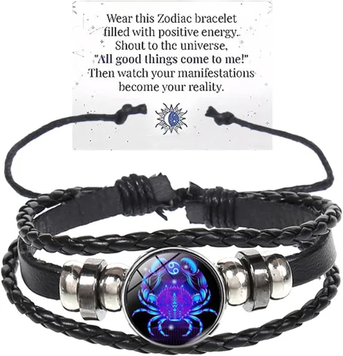 Vista 15 de Pulsera de Espíritu de Signos del Zodiaco Multicapa 12 Constelaciones Pulsera para Mujeres Hombres Pulseras de Cuero del Zodiaco Tejidas a Mano