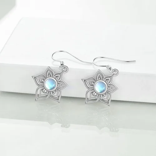Vista 4 de WINNICACA Aretes de piedra lunar para mujeres y niñas, de plata de ley, con cierre de palanca, colgante, piedra lunar, joyería de regalo