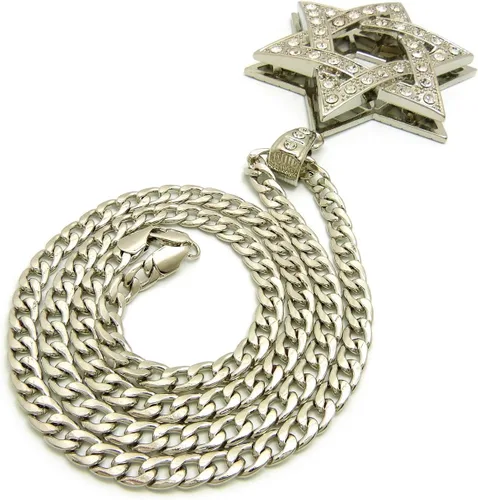 Vista 5 de NYFASHION101 Colgante de piedra superpuesta con estrella de David con collar de cadena cubana de 0.236 in 30 pulgadas en tono plateado, Metal