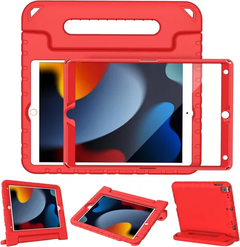 Vista 10 de LTROP Funda infantil para iPad de 9ª/8ª/7ª generación (2021/2020/2019), iPad 10.2 con protector de pantalla integrado, funda para niños con soporte