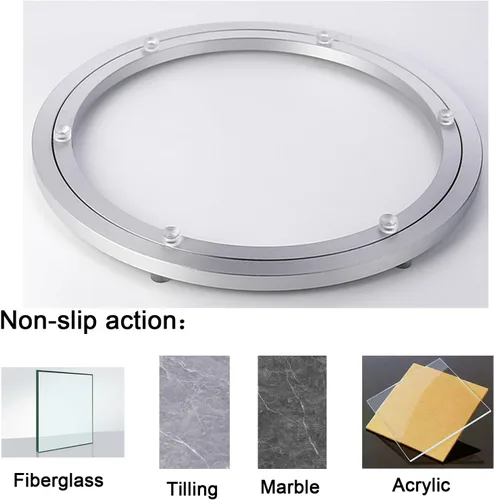 Vista 4 de Lazy Susan - Rodamientos giratorios giratorios de metal de aluminio para mesa de comedor y banco de trabajo (10 pulgadas), plateado