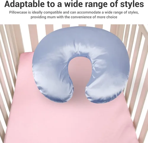 Vista 2 de Aramox Funda de almohada de satén súper suave, compatible con almohada de lactancia, lavable, agradable a la piel, transpirable para una Azul