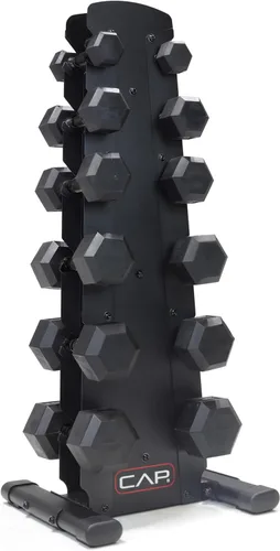 Vista 23 de CAP Barbell Rubber Coated Dumbbell Weight Set with Vertical Rack 100 lb, 150 lb, and 210 lb Options