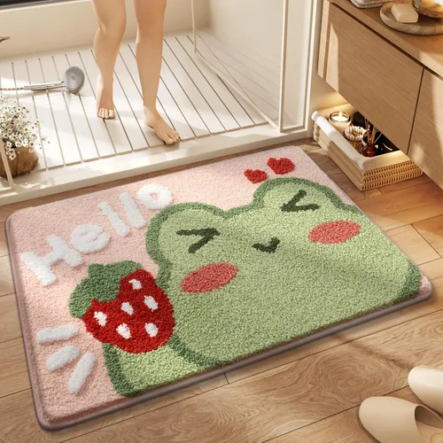 Vista 2 de Ankah Alfombra de ducha bonita, lujosa, absorbente y antideslizante, lavable a máquina para bañera, ducha y baño, 19.68 x 31.49 pulgadas, rana