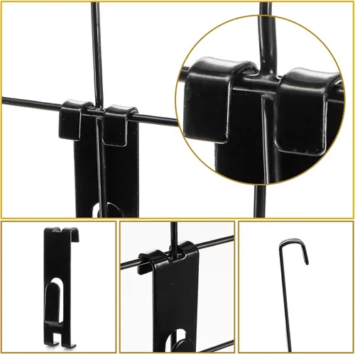 Vista 3 de Paquete de 50 ganchos de rejilla para pared, gancho de exhibición de muesca de utilidad, colgador de fotos de metal negro, accesorio de pared