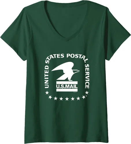Vista 9 de Camiseta con cuello en V para mujer USPS - US Air Mail Seal, Gris Negro