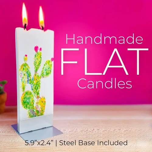 Vista 2 de Vela plana hecha a mano, murciélagos de Halloween, velas de otoño, velas decorativas pintadas a mano, sin perfume, vela de 2 mechas resistente al