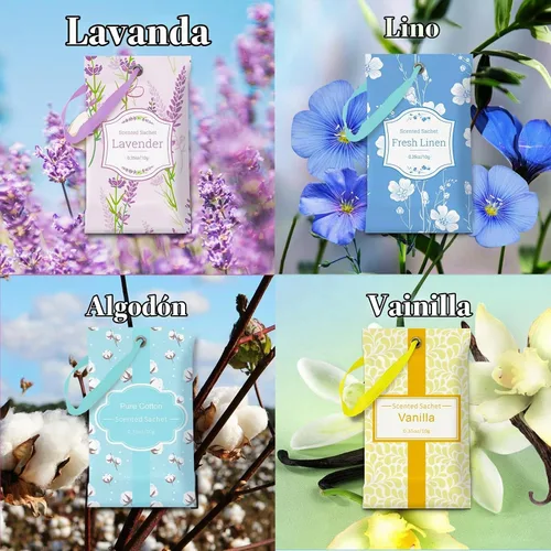 Vista 2 de SCENTORINI Bolsitas para Cajones y Armarios, Bolsitas Larga Duración, Paquete de 16, Guardarropas, Lavanda Lino Vainilla Algodón, Saquito de beige 1