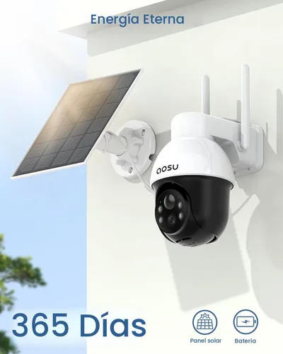 Vista 5 de aosu Cámara solar de seguridad para exteriores - Cámaras de seguridad inalámbricas para exteriores con vista panorámica de 360°, seguimiento