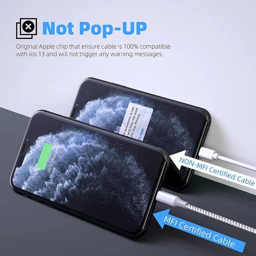 Vista 2 de Cargador para iPhone [certificado Apple MFi] Paquete de 3 cables Lightning de 10 pies de largo, carga rápida, sincronización de datos, cable USB