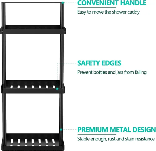 Vista 5 de STWWO Organizador de encimera de baño de 3 niveles, organizador de tocador para estante de esquina de baño, organizador de ducha de metal con asa