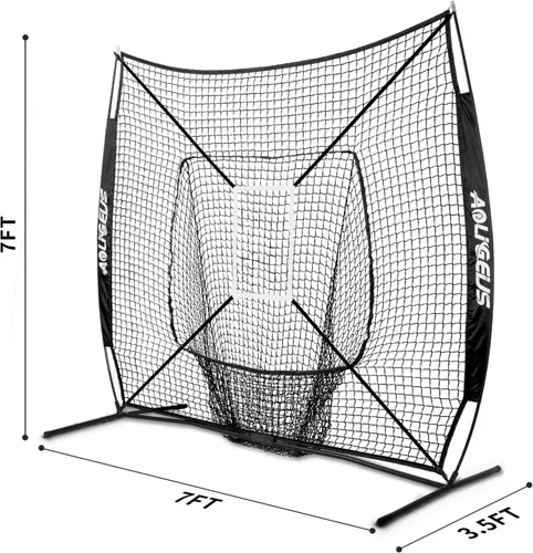 Vista 6 de 7'X7' Baseball Softball Practice Net,Pitching Net,Batting Net,with Baseball Tee,Bonus Strike Zone and Bow Frame,for Hitting,Pitching, Catching
