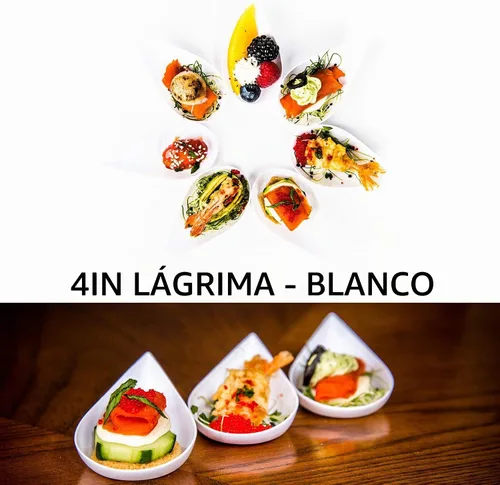Vista 4 de DLux 100 mini platos de aperitivo de 4 pulgadas con tenedores, cucharas de plástico blanco reutilizables, platos para servir postres y aperitivos