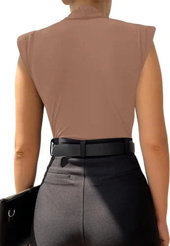 Vista 103 de LYANER Leotardo sin mangas fruncido con cuello en V para mujer