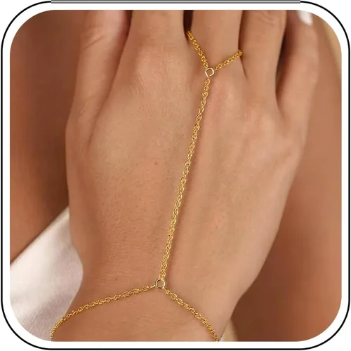Vista 12 de Long tiantian Pulsera de cadena de mano, pulseras de oro para mujer, pulseras de cadena de eslabones de moda, anillo de dedo, pulsera de esclavos