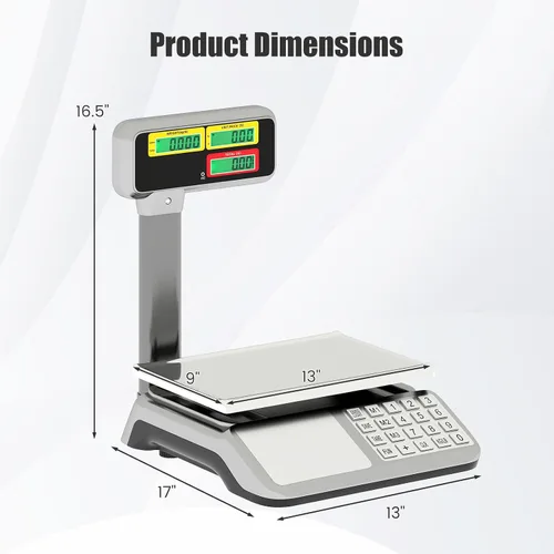Vista 8 de S AFSTAR Báscula de cálculo de precios con pantalla de poste, báscula comercial de alimentos de 88 lb con plataforma de acero inoxidable, batería