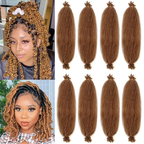 Vista 70 de Cabello de Envoltura Pre-Esponjado de 8 Pulgadas, 3 Paquetes, Cabello Afro Twist Pre-Separado Elástico para Locs, Cabello Afro Twist Negro Natural
