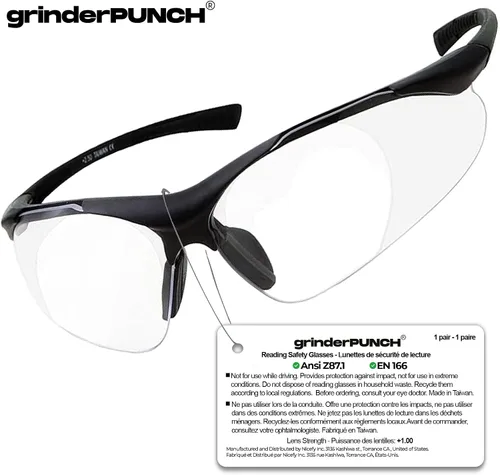 Vista 5 de grinderPUNCH Lentes de Seguridad de Lente Completa con Aumento de Magnificación ANSI Z87, Resistente a Impactos, Lentes de Lectura con Dioptría