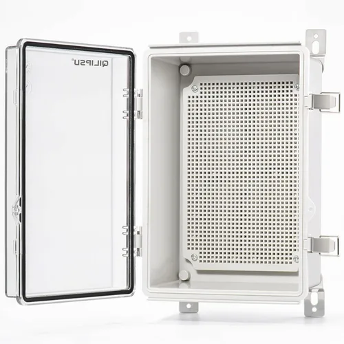 Vista 31 de QILIPSU - Caja de conexiones de acero inoxidable con tapa, bisagras y placa de montaje, universal, impermeable IP67, plástico ABS, gris, recinto