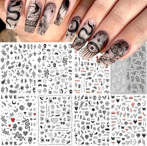 Vista 11 de 30 hojas de calcomanías de uñas para el día de San Valentín, diseño de flores, corazón, pastel de frutas, serie de labios rojos, suministros de arte