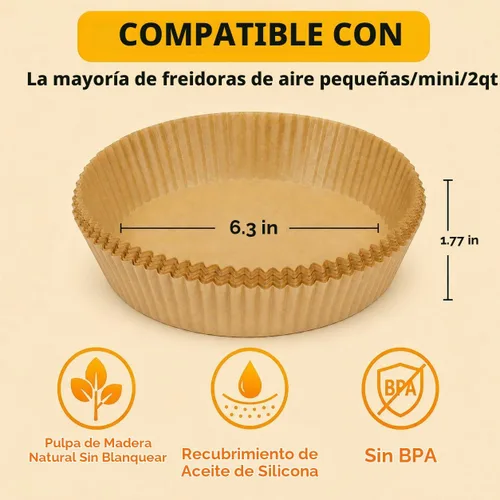Vista 2 de SIUDANGKA Mini forros para freidora de aire de 2qt, 100 piezas de almohadillas de papel pergamino para freidora de aire antiadherentes compatibles
