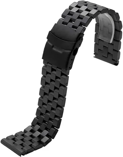 Vista 2 de Correa de reloj de acero inoxidable de 0.866in para hombres y mujeres, con cepillo de ingeniero negro, con tornillo de doble bloqueo, cierre