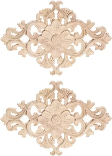 Vista 14 de MUXSAM - Apliques tallados en madera, 1 pieza decorativa de madera, calcomanías de centro de muebles sin pintar para armario, tocador, cama, puerta