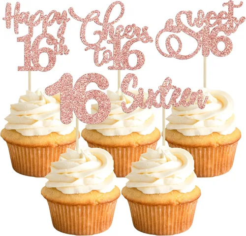Vista 62 de Paquete de 30 adornos para cupcakes con purpurina de doble dígito para cumpleaños de 10 años, para cumpleaños, aniversario, fiesta, suministros