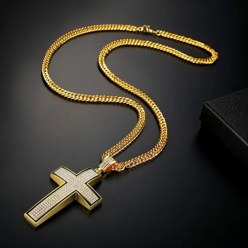 Vista 2 de NYUK Disfraz de cadena de oro para hombre con cruz, Cadena de oro para hombre