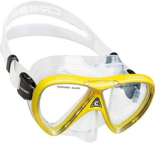 Vista 2 de Cressi Juego de silicona para snorkel (máscara y snorkel) para niños de 5 a 15 años - Pegaso & Iguana: diseñado en Italia Transparente/Amarillo