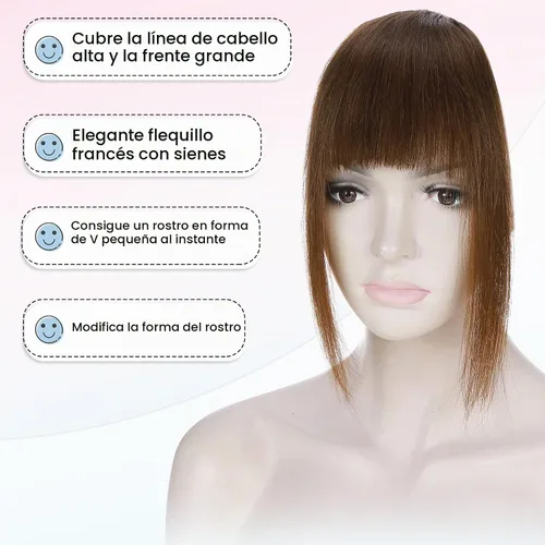 Vista 2 de Hairro Flequillo con clip, de cabello humano, fleco francés, con flecos, parte frontal plana, flequillo lateral, clip con cortina de sien, clip