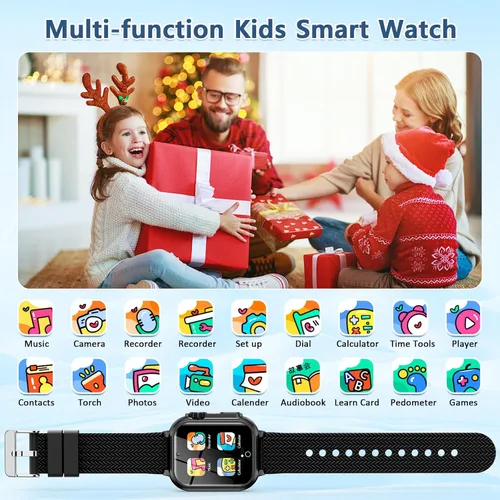 Vista 4 de Reloj inteligente para niños de 5 a 12 años, regalo de cumpleaños para niños y niñas, reloj con pantalla táctil HD con 32 juegos, cámara, grabadora