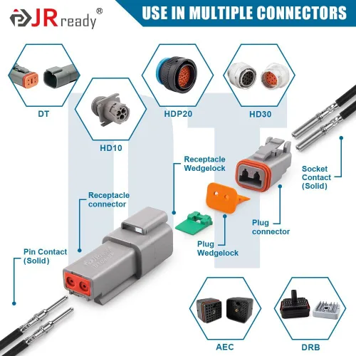 Vista 8 de JRready Deutsch Kit de conectores impermeables de 2 pines, conectores DT de 3, 4, 6, 8, 12 pines, herramienta de crimpado Deutsch para automóvil