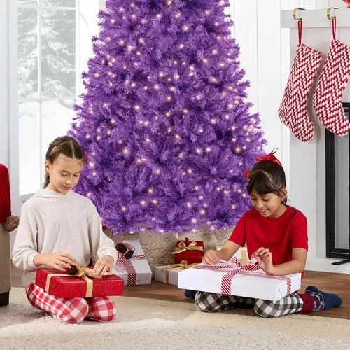 Vista 49 de Best Choice Products Árbol de Navidad azul bebé preiluminado de 6 pies, decoración navideña artificial completa con 947 puntas de rama, 250 luces
