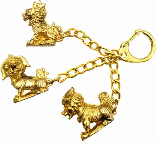 Vista 5 de Betterdecor Feng Shui Three Celestial Guardian (Chi Lin, Fu Dog, Pi Yao) Amuleto Llavero Colgante