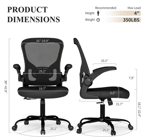 Vista 3 de Flysky Silla de oficina de malla, sillas ergonómicas de escritorio para computadora para oficina en casa, con reposabrazos abatibles