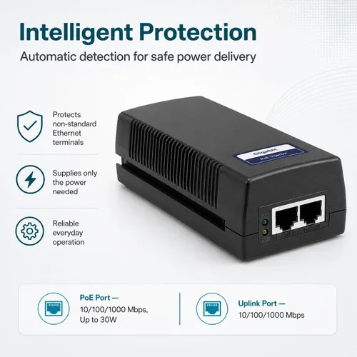 Vista 5 de BV-Tech Inyector Gigabit PoE+ de Alimentación a través de Ethernet 30W Plug & Play hasta 99 Metros