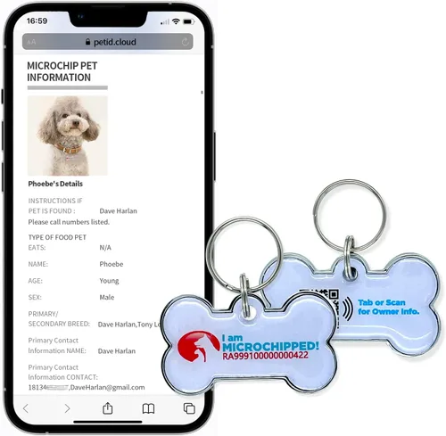 Vista 2 de RexID Kit de implante de microchip para mascotas de 0.049 in y 0.276 in junto con etiqueta de identificación inteligente para conectar al dueño