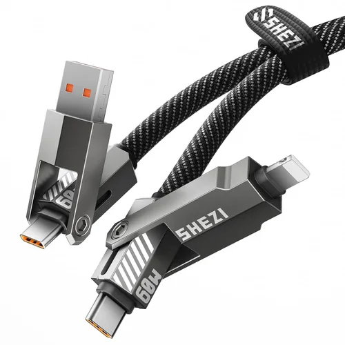 Vista 10 de SHEZI Cable USB C 4 en 1 trenzado de nailon de 60 W, 3 pies, compatible con cable Lightning, cable de carga rápida para iPhone/iPad