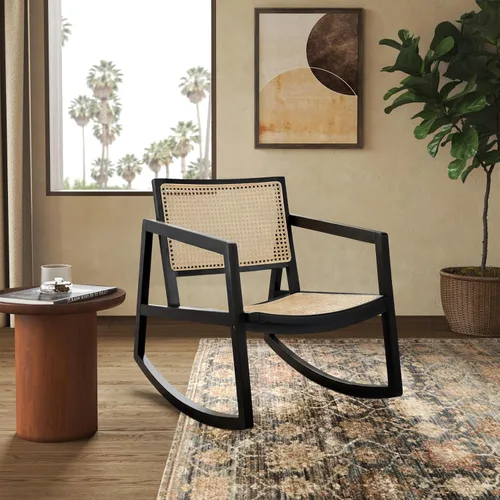 Vista 2 de Safavieh Couture Perth - Mecedora de ratán negro y natural